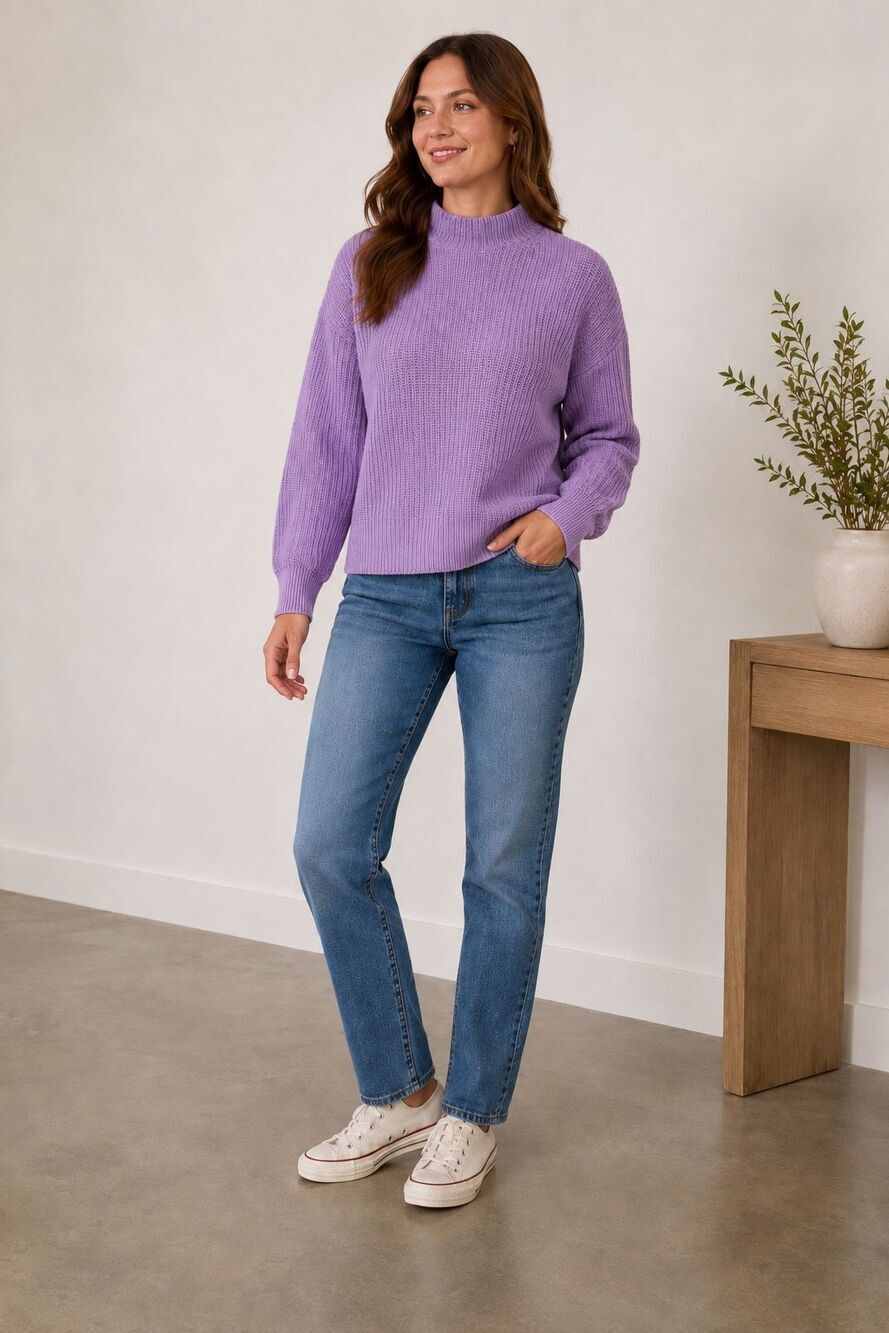 Old Navy SoSoft Women’s Small Lilac Purple Mock Neck Chunky Knit Sweater #1400